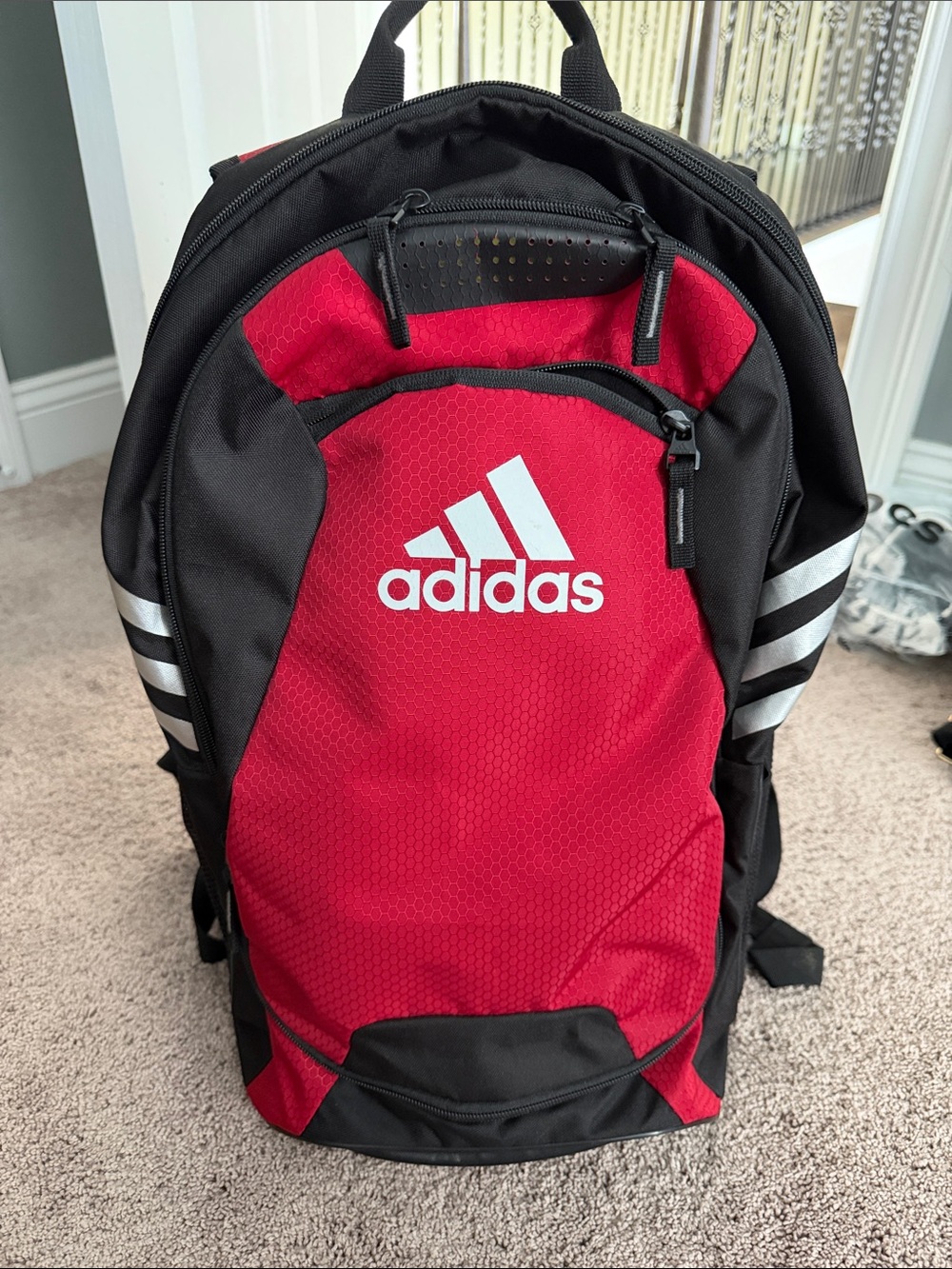 adidas stadium 3 Red and Black Soccer  Backpack with Reflective Stripes